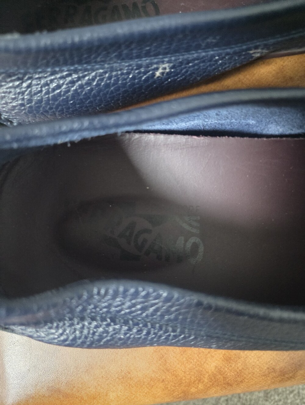 Salvatore Ferragamo Men's Navy Leather Loafers Size 9.5 - Picture 8 of 13